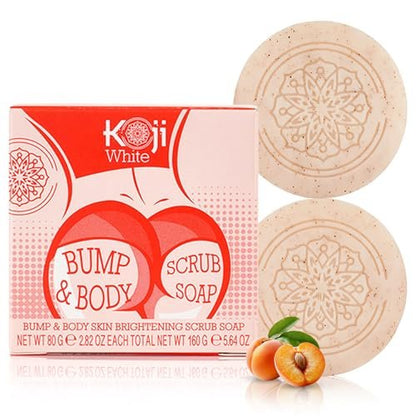 Koji White Kojic Acid Bump Eraser Body Scrub Soap for Exfoliation - Butt, Elbow, Underarm with Glutathione, Coenzyme Q10, Skin Brightening - Fade Dark Spots, Fine Lines and Wrinkles, 2.82 oz (2 Bars) Avelisse