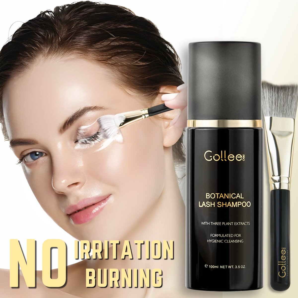 GOLLEEPRO Lash Shampoo - 100 ML Eyelash Extension Cleanser with Brush, Paraben & Sulfate Free, Safe Makeup Remover for Natural Lashes & Extensions Avelisse