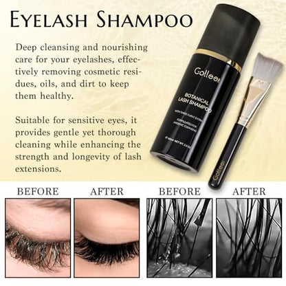 GOLLEEPRO Lash Shampoo - 100 ML Eyelash Extension Cleanser with Brush, Paraben & Sulfate Free, Safe Makeup Remover for Natural Lashes & Extensions Avelisse