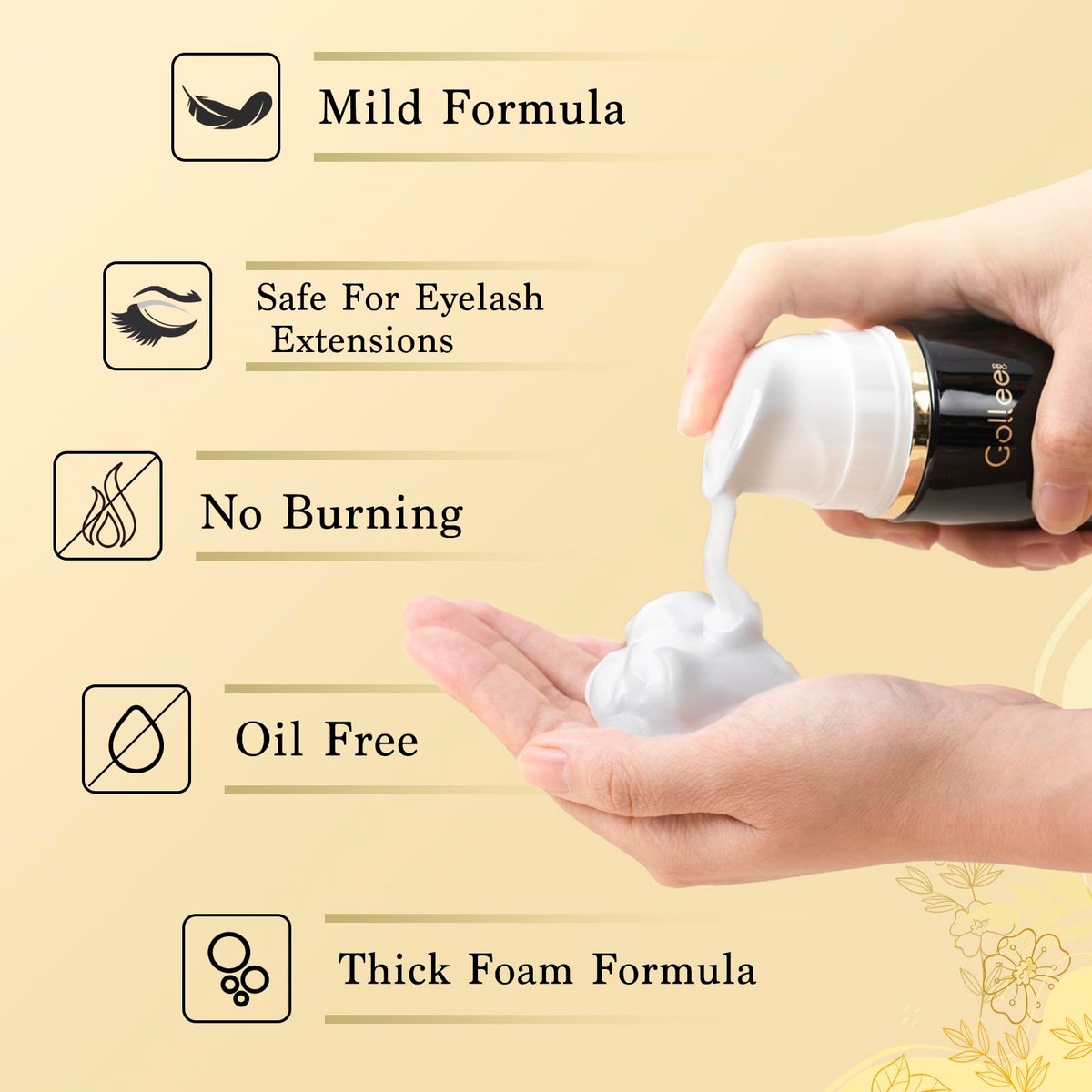 GOLLEEPRO Lash Shampoo - 100 ML Eyelash Extension Cleanser with Brush, Paraben & Sulfate Free, Safe Makeup Remover for Natural Lashes & Extensions Avelisse