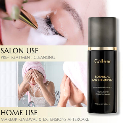 GOLLEEPRO Lash Shampoo - 100 ML Eyelash Extension Cleanser with Brush, Paraben & Sulfate Free, Safe Makeup Remover for Natural Lashes & Extensions Avelisse