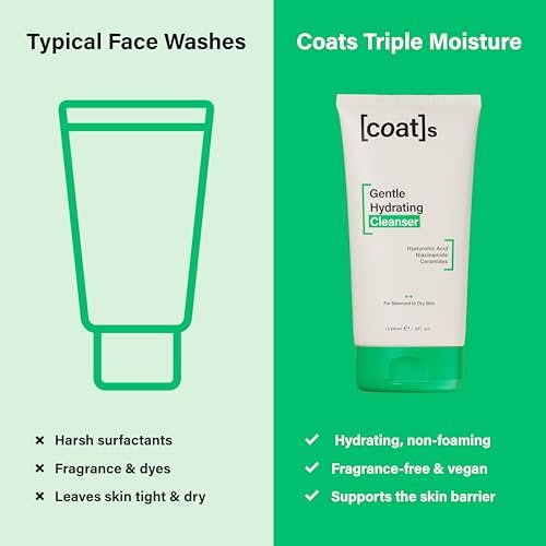 COATS Gentle Hydrating Cleanser – Moisturizing Face Wash with Hyaluronic Acid, Fragrance-Free & Vegan for Combo to Dry Skin (5 oz) Avelisse