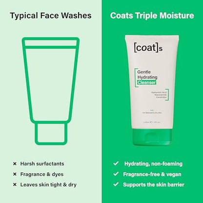 COATS Gentle Hydrating Cleanser – Moisturizing Face Wash with Hyaluronic Acid, Fragrance-Free & Vegan for Combo to Dry Skin (5 oz) Avelisse