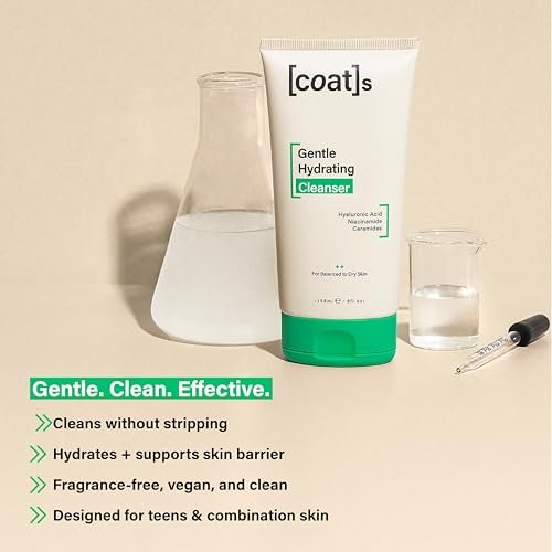 COATS Gentle Hydrating Cleanser – Moisturizing Face Wash with Hyaluronic Acid, Fragrance-Free & Vegan for Combo to Dry Skin (5 oz) Avelisse