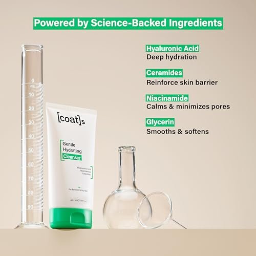 COATS Gentle Hydrating Cleanser – Moisturizing Face Wash with Hyaluronic Acid, Fragrance-Free & Vegan for Combo to Dry Skin (5 oz) Avelisse