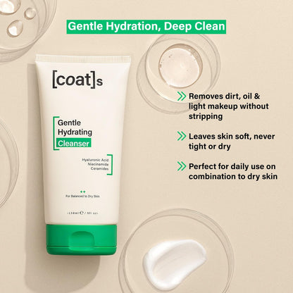 COATS Gentle Hydrating Cleanser – Moisturizing Face Wash with Hyaluronic Acid, Fragrance-Free & Vegan for Combo to Dry Skin (5 oz) Avelisse