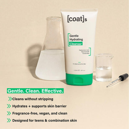 COATS Gentle Hydrating Cleanser – Moisturizing Face Wash with Hyaluronic Acid, Fragrance-Free & Vegan for Combo to Dry Skin (5 oz) Avelisse