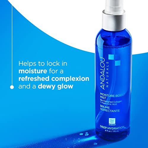Andalou Naturals Moisture Boost Face Mist with Hyaluronic Acid & Collagen – Hydrating Facial Spray for Dry & Dehydrated Skin, 6 fl oz Avelisse