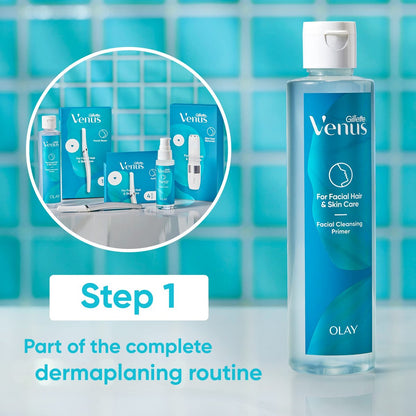 Gillette Venus Dermaplaning Prep Cleanser & Primer, 6.7 oz – Face Wash for Smooth Skin Before Eyebrow Razor, Dermaplaning Oil & Moisturizer