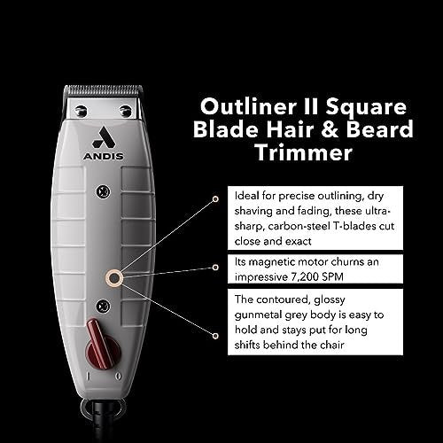 Andis Professional Outliner II Square Blade Beard Trimmer – Carbon Steel Blade, Zero Gapper, Grey Avelisse