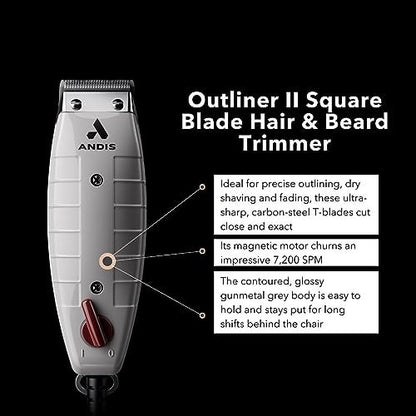 Andis Professional Outliner II Square Blade Beard Trimmer – Carbon Steel Blade, Zero Gapper, Grey Avelisse