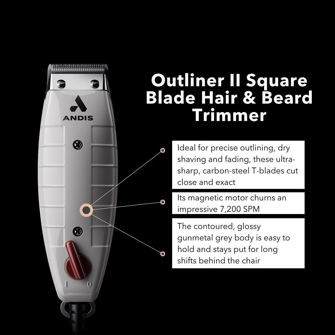 Andis Professional Outliner II Square Blade Beard Trimmer – Carbon Steel Blade, Zero Gapper, Grey Avelisse