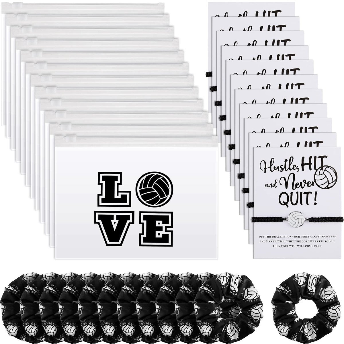 Juexica 36-Piece Volleyball Team Gifts Set - Black and White Bracelets, Scrunchies, and Bags for Women Players - görsel 1