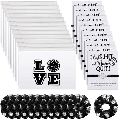 Juexica 36-Piece Volleyball Team Gifts Set - Black and White Bracelets, Scrunchies, and Bags for Women Players