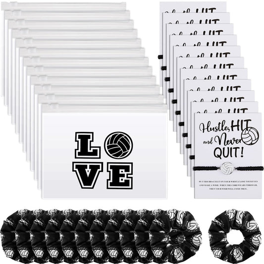 Juexica 36-Piece Volleyball Team Gifts Set - Black and White Bracelets, Scrunchies, and Bags for Women Players