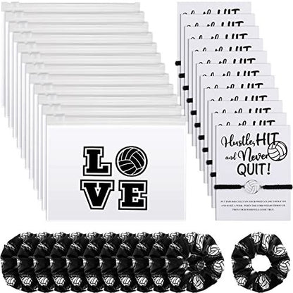 Juexica 36-Piece Volleyball Team Gifts Set - Black and White Bracelets, Scrunchies, and Bags for Women Players