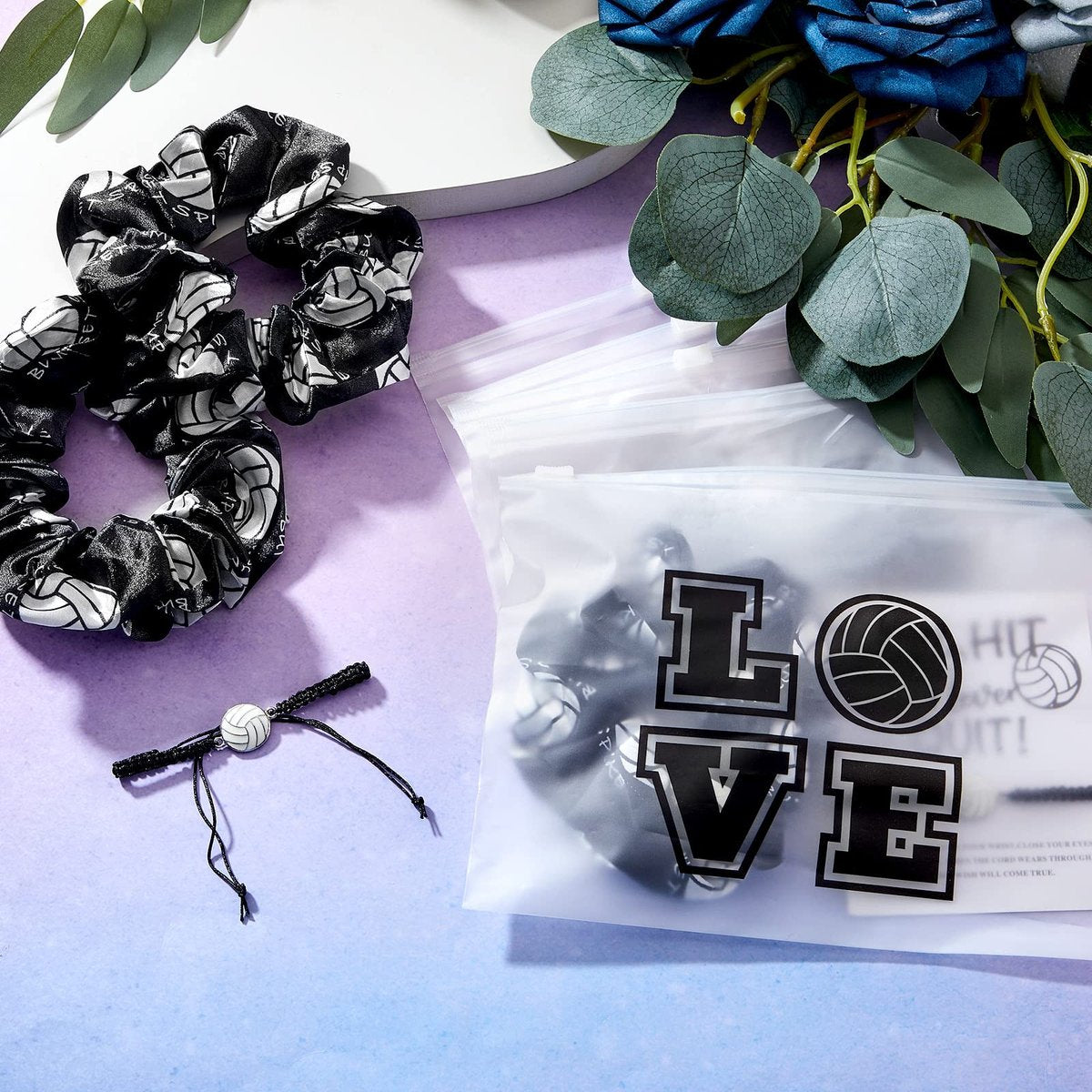 Juexica 36-Piece Volleyball Team Gifts Set - Black and White Bracelets, Scrunchies, and Bags for Women Players - görsel 9