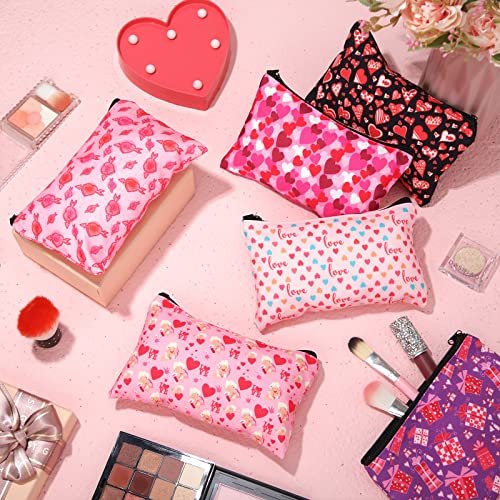 Reginary 14 Pcs Valentines Makeup Bag Bulk - Heart Cosmetic Bags Gift Set for Women, Pink Red Travel Pouches with Zipper - görsel 6