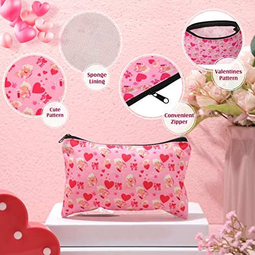 Reginary 14 Pcs Valentines Makeup Bag Bulk - Heart Cosmetic Bags Gift Set for Women, Pink Red Travel Pouches with Zipper - görsel 4
