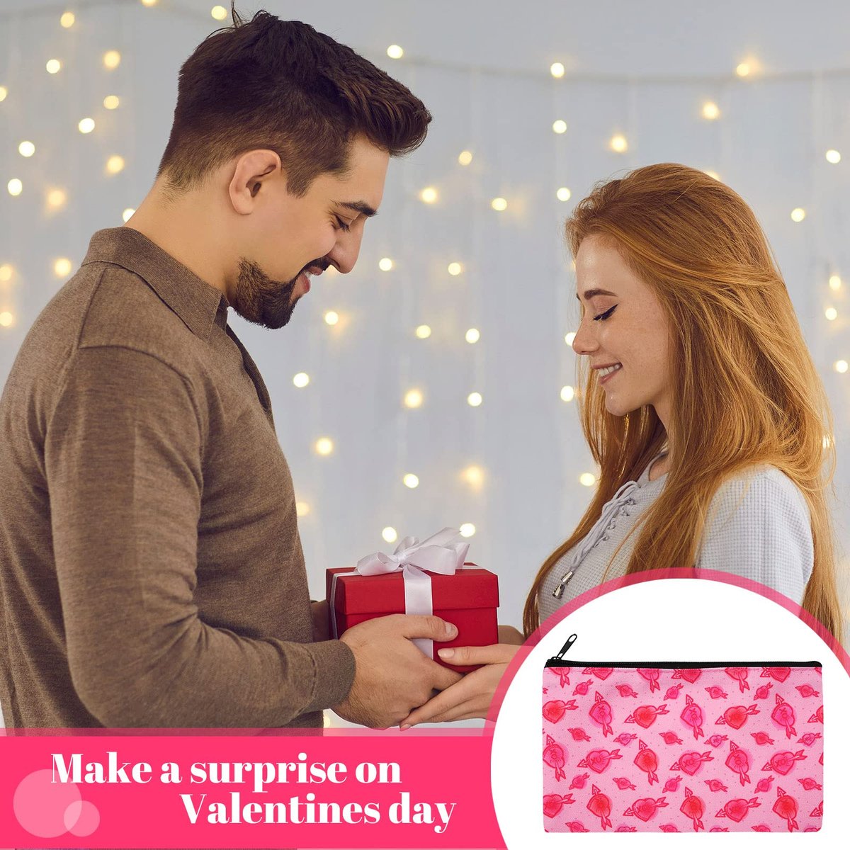 Reginary 14 Pcs Valentines Makeup Bag Bulk - Heart Cosmetic Bags Gift Set for Women, Pink Red Travel Pouches with Zipper - görsel 11