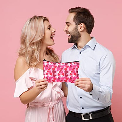 Reginary 14 Pcs Valentines Makeup Bag Bulk - Heart Cosmetic Bags Gift Set for Women, Pink Red Travel Pouches with Zipper