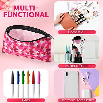 Reginary 14 Pcs Valentines Makeup Bag Bulk - Heart Cosmetic Bags Gift Set for Women, Pink Red Travel Pouches with Zipper