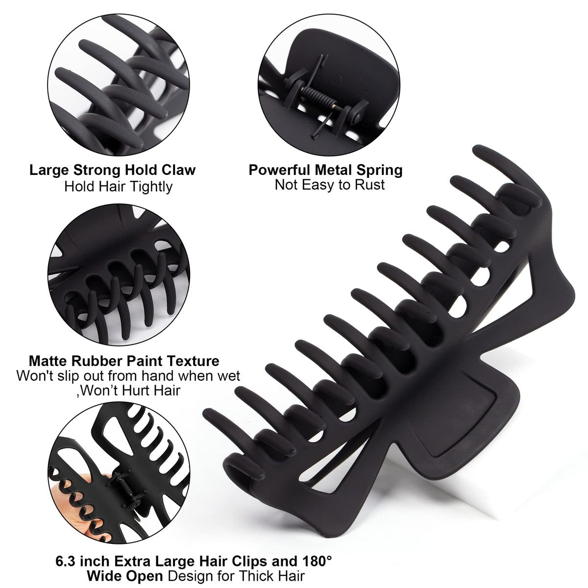 Antmoilios Extra Large Claw Clips for Thick Hair - 6.4 Inch Strong Hold Matte Jumbo Hair Clips for Women, Non-Slip Big Jaw Clip, 4 Pack (Black, Brown Leopard) Avelisse
