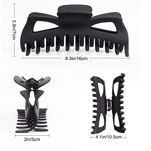 Antmoilios Extra Large Claw Clips for Thick Hair - 6.4 Inch Strong Hold Matte Jumbo Hair Clips for Women, Non-Slip Big Jaw Clip, 4 Pack (Black, Brown Leopard) Avelisse