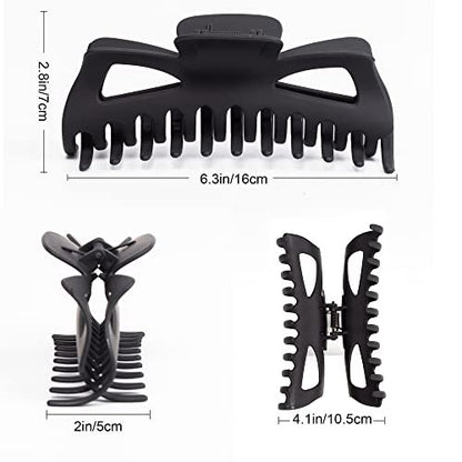 Antmoilios Extra Large Claw Clips for Thick Hair - 6.4 Inch Strong Hold Matte Jumbo Hair Clips for Women, Non-Slip Big Jaw Clip, 4 Pack (Black, Brown Leopard) Avelisse
