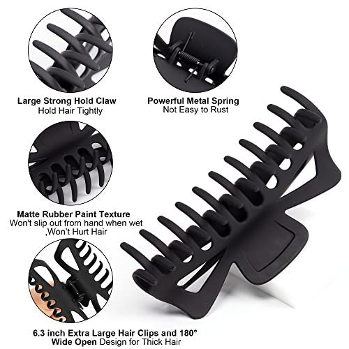 Antmoilios Extra Large Claw Clips for Thick Hair - 6.4 Inch Strong Hold Matte Jumbo Hair Clips for Women, Non-Slip Big Jaw Clip, 4 Pack (Black, Brown Leopard) Avelisse