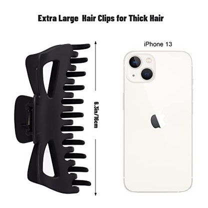 Antmoilios Extra Large Claw Clips for Thick Hair - 6.4 Inch Strong Hold Matte Jumbo Hair Clips for Women, Non-Slip Big Jaw Clip, 4 Pack (Black, Brown Leopard) Avelisse