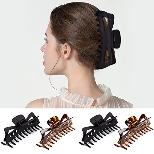 Antmoilios Extra Large Claw Clips for Thick Hair - 6.4 Inch Strong Hold Matte Jumbo Hair Clips for Women, Non-Slip Big Jaw Clip, 4 Pack (Black, Brown Leopard) Avelisse