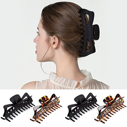 Antmoilios Extra Large Claw Clips for Thick Hair - 6.4 Inch Strong Hold Matte Jumbo Hair Clips for Women, Non-Slip Big Jaw Clip, 4 Pack (Black, Brown Leopard) Avelisse