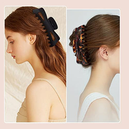 Antmoilios Extra Large Claw Clips for Thick Hair - 6.4 Inch Strong Hold Matte Jumbo Hair Clips for Women, Non-Slip Big Jaw Clip, 4 Pack (Black, Brown Leopard) Avelisse