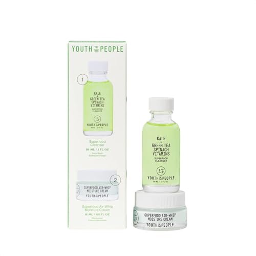 Youth To The People Daily Skin Health Youth Stack 2-Piece Skincare Giftset - Superfood Cleanser & Air Whip Face Moisturizer for Pores + Oily Skin, Mini Travel Essentials, Plant-Based Hydrating Avelisse