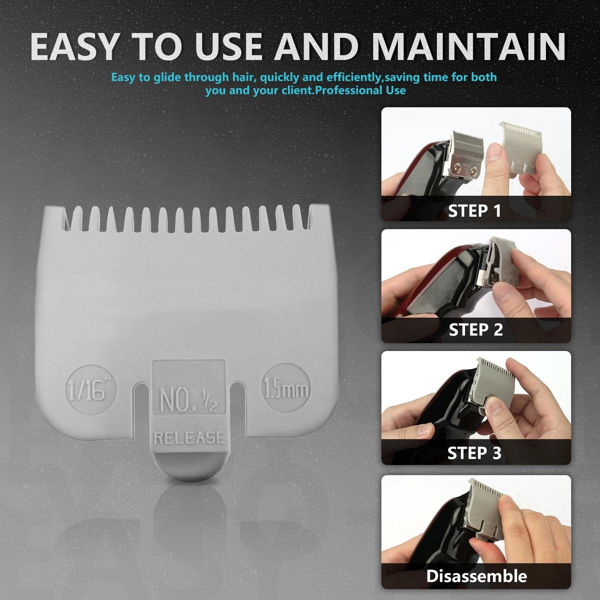 Wahl Professional Color Coded Clipper Guide Comb Attachment #1/2, 1/16", 1.5mm - 2 Pack by CHAR YONG - görsel 5