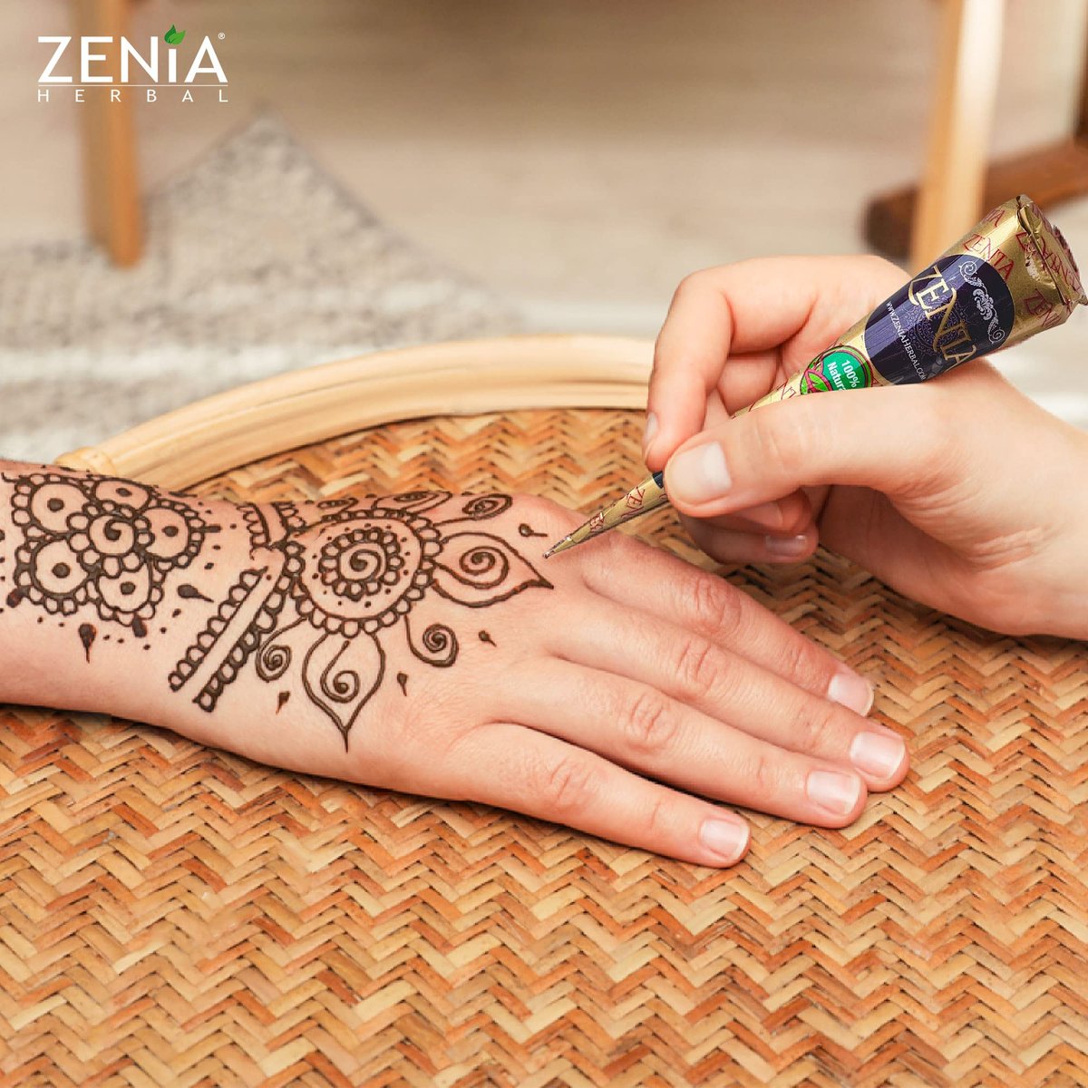 Zenia 100% Natural Temporary Tattoo Paste Cone - Reddish-Brown 25g for Indian Body Art - görsel 7