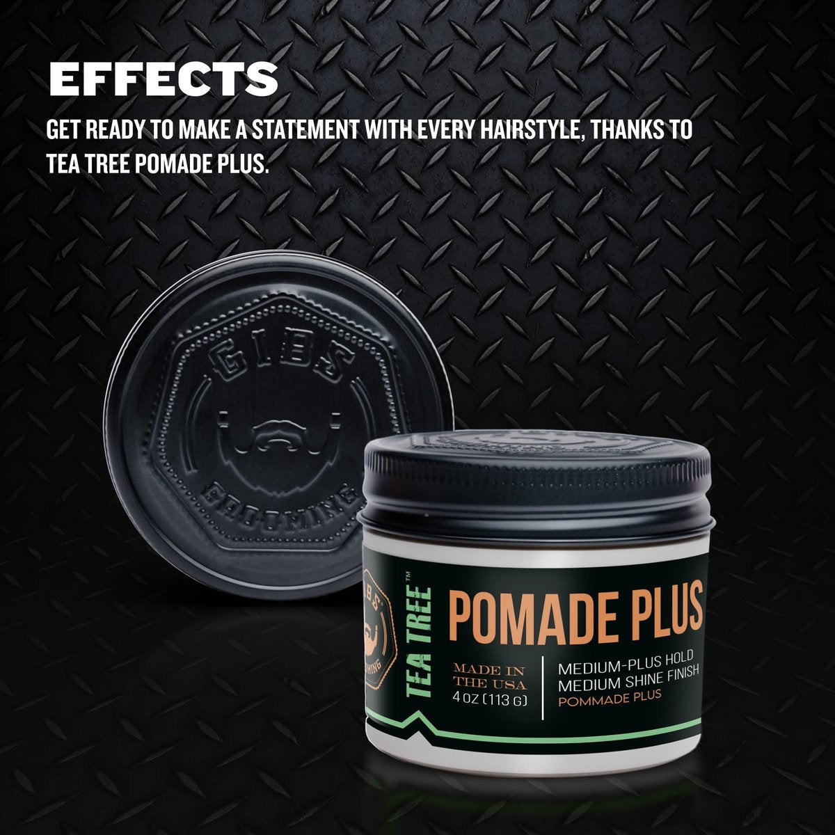 GIBS Tea Tree Pomade Plus - Medium-Plus Hold, Medium to High Shine, Clean Ingredients, Made in USA (4 oz) Avelisse