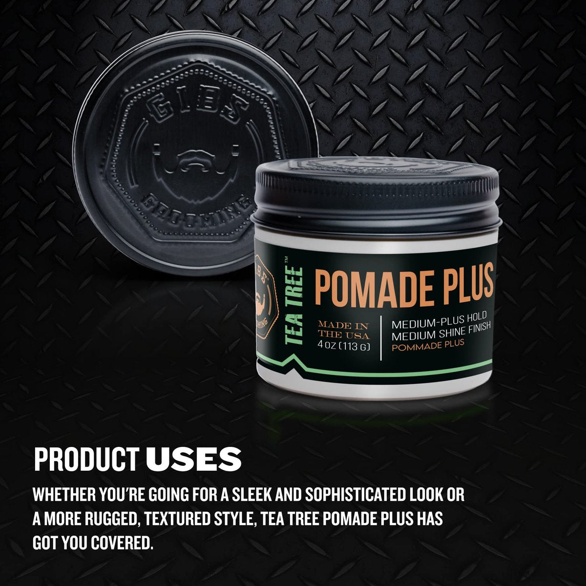 GIBS Tea Tree Pomade Plus - Medium-Plus Hold, Medium to High Shine, Clean Ingredients, Made in USA (4 oz) Avelisse