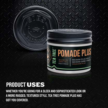 GIBS Tea Tree Pomade Plus - Medium-Plus Hold, Medium to High Shine, Clean Ingredients, Made in USA (4 oz) Avelisse