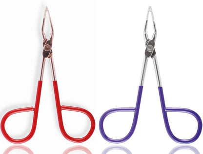 Professional Salon Tweezers 2-in-1 with Scissor Handle – Precision Eyebrow Tweezers for Men & Women, Portable Beauty Tool for Facial Hair, Ingrown Hair, Blackhead – Purple & Red