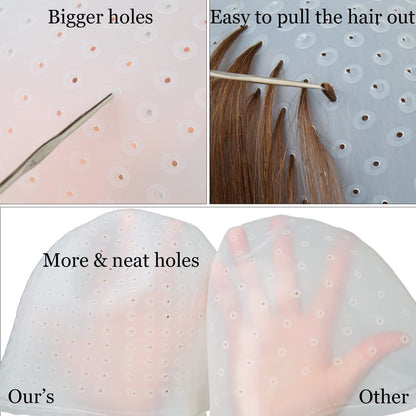 Professional Punched Silicone Highlight Hair Cap with Needle - Reusable Highlighting Poked Hole Caps for Hair Salon Dyeing Tools Avelisse