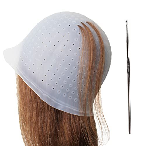 Professional Punched Silicone Highlight Hair Cap with Needle - Reusable Highlighting Poked Hole Caps for Hair Salon Dyeing Tools Avelisse