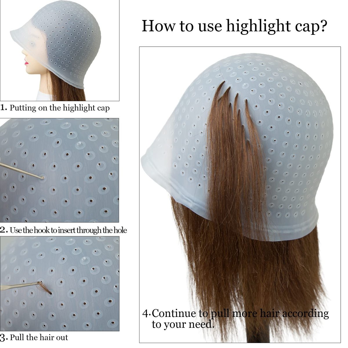 Professional Punched Silicone Highlight Hair Cap with Needle - Reusable Highlighting Poked Hole Caps for Hair Salon Dyeing Tools Avelisse