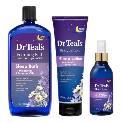 Dr Teal's Melatonin Sleep Bath Gift Set - Foaming Bath, Body Lotion & Sleep Spray with Lavender for Stress Relief Avelisse