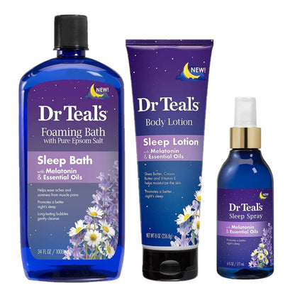 Dr Teal's Melatonin Sleep Bath Gift Set - Foaming Bath, Body Lotion & Sleep Spray with Lavender for Stress Relief Avelisse
