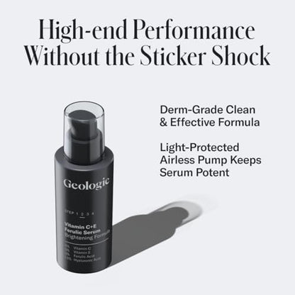 Geologie Vitamin C+E Ferulic Acid Face Serum – Brightening & Firming Anti-Aging Gel Formula with 5% Stabilized Vitamin C, 0.5% Vitamin E, 1.5% Hyaluronic Acid, 30 ML Avelisse