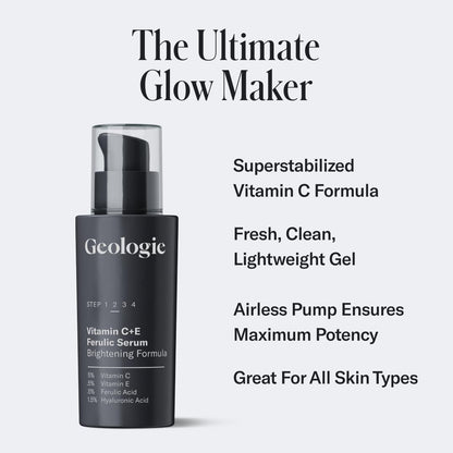 Geologie Vitamin C+E Ferulic Acid Face Serum – Brightening & Firming Anti-Aging Gel Formula with 5% Stabilized Vitamin C, 0.5% Vitamin E, 1.5% Hyaluronic Acid, 30 ML Avelisse