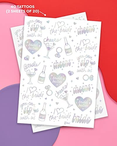 xo, Fetti Cheers Bachelorette Temporary Tattoos - 40 Iridescent Styles | Bachelorette Party Decoration, Bridesmaid Favor + Bride To Be - görsel 4