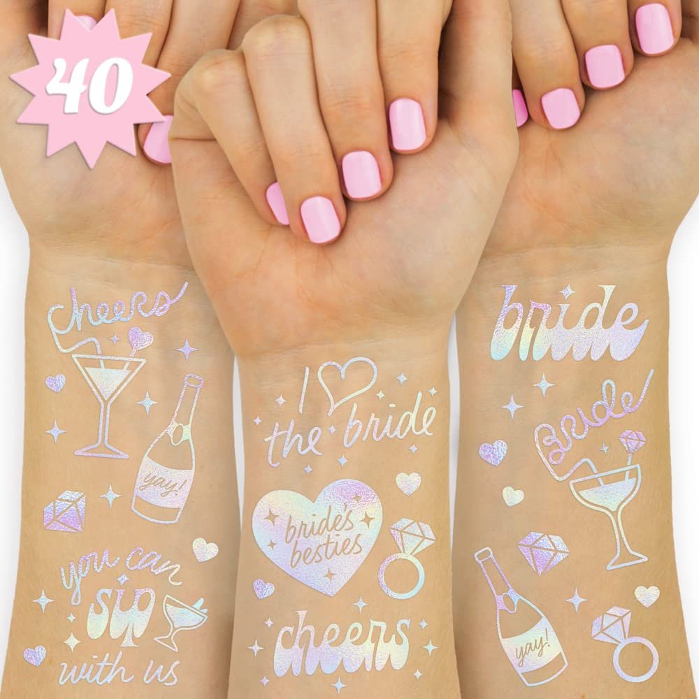 xo, Fetti Cheers Bachelorette Temporary Tattoos - 40 Iridescent Styles | Bachelorette Party Decoration, Bridesmaid Favor + Bride To Be - görsel 1